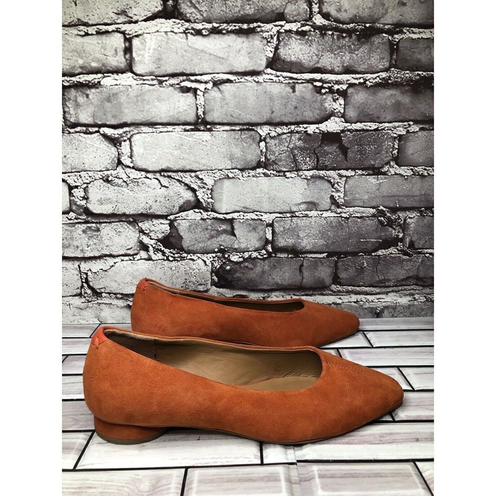 Jigsaw Orange Suede Leather Split Slip On Pump Flats Shoes Women Sz 38EU/7.5M US
